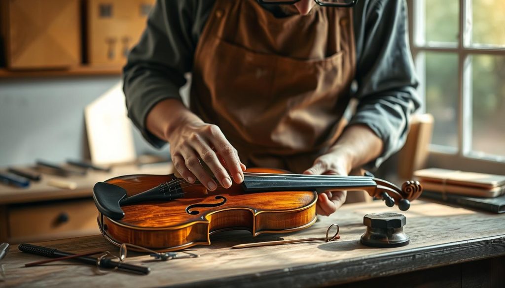 luthier en train de restaurer un violon luthier en train de restaurer un violon